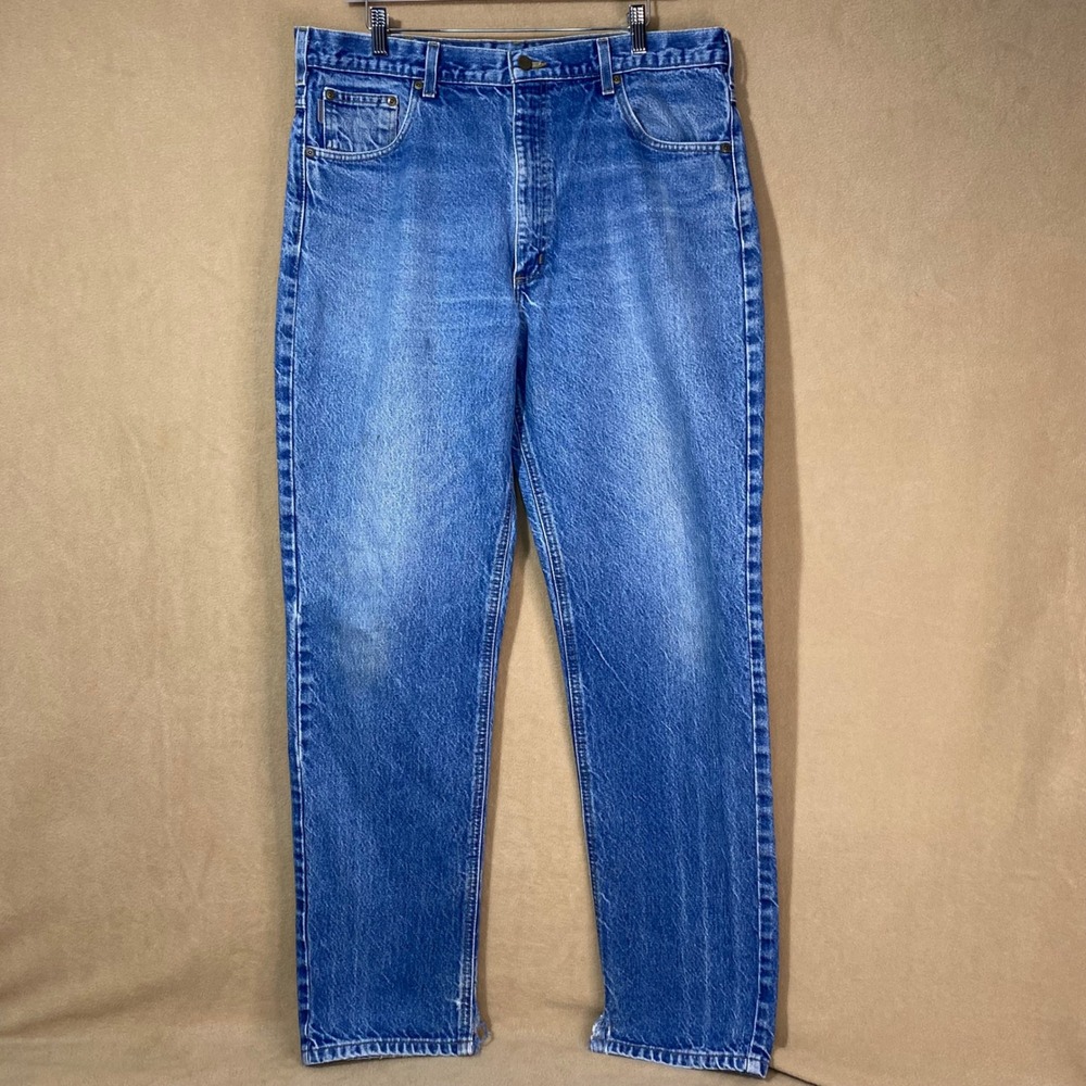 Carhartt‎ Relaxed Fit Jeans Men's 38x34 Denim Straight Leg Workwear GUC FLAW